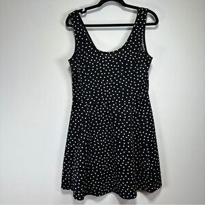 H&M Divided Black White Polka Dot Fit Flare Skater Dress Size 14